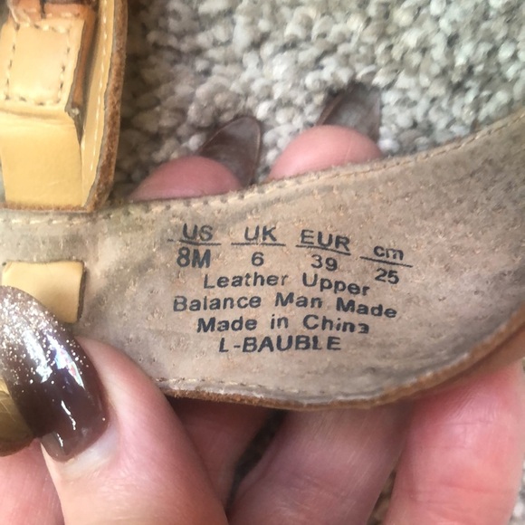 Franco Sarto leather multi strap heel wood block 4” shoes Bauble Dijon 8 - Picture 8 of 8